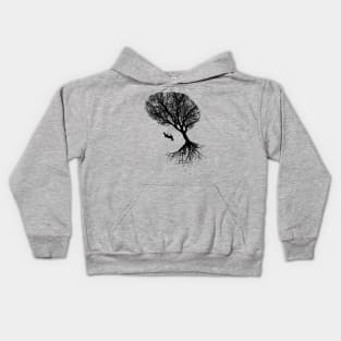 brain art, brain silouette with swing, tree branches shape of a brain Kids Hoodie